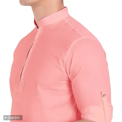 Elegant Peach Cotton Solid Long Sleeves Casual Shirts For Men-thumb4