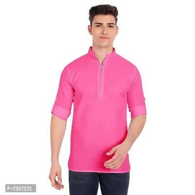 Elegant Pink Cotton Solid Long Sleeves Casual Shirts For Men