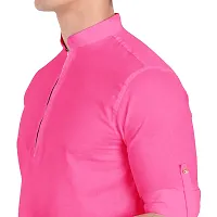 Elegant Pink Cotton Solid Long Sleeves Casual Shirts For Men-thumb3