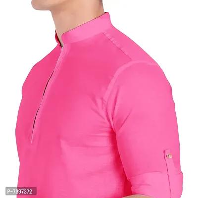 Elegant Pink Cotton Solid Long Sleeves Casual Shirts For Men-thumb4