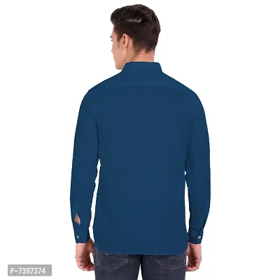 Elegant Blue Cotton Solid Long Sleeves Casual Shirts For Men-thumb3