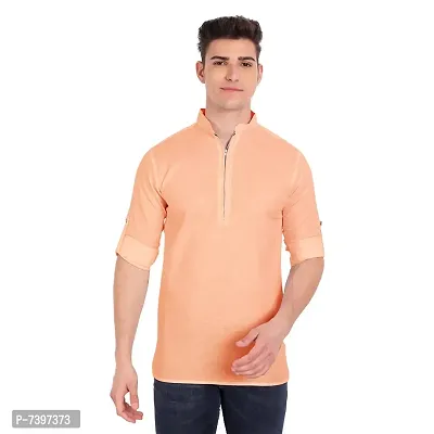 Elegant Orange Cotton Solid Long Sleeves Casual Shirts For Men