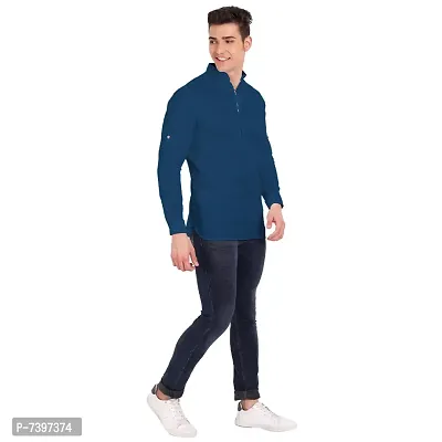 Elegant Blue Cotton Solid Long Sleeves Casual Shirts For Men-thumb5