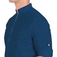 Elegant Blue Cotton Solid Long Sleeves Casual Shirts For Men-thumb3