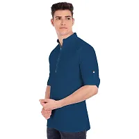 Elegant Blue Cotton Solid Long Sleeves Casual Shirts For Men-thumb1