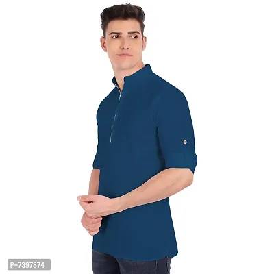 Elegant Blue Cotton Solid Long Sleeves Casual Shirts For Men-thumb2