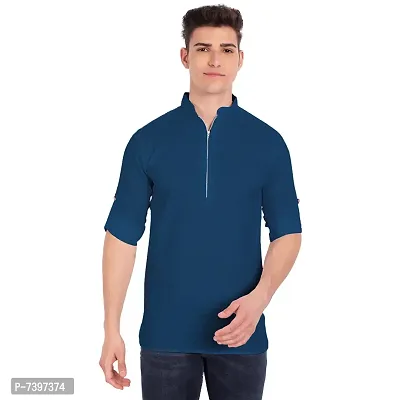 Elegant Blue Cotton Solid Long Sleeves Casual Shirts For Men