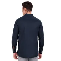 Elegant Navy Blue Cotton Solid Long Sleeves Casual Shirts For Men-thumb2