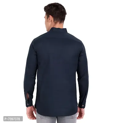 Elegant Navy Blue Cotton Solid Long Sleeves Casual Shirts For Men-thumb3