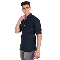 Elegant Navy Blue Cotton Solid Long Sleeves Casual Shirts For Men-thumb1