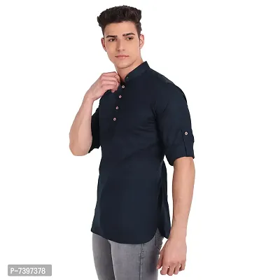 Elegant Navy Blue Cotton Solid Long Sleeves Casual Shirts For Men-thumb2