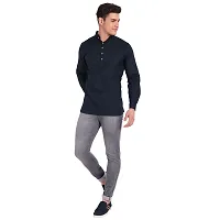 Elegant Navy Blue Cotton Solid Long Sleeves Casual Shirts For Men-thumb4