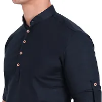 Elegant Navy Blue Cotton Solid Long Sleeves Casual Shirts For Men-thumb3