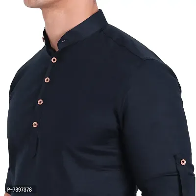 Elegant Navy Blue Cotton Solid Long Sleeves Casual Shirts For Men-thumb4