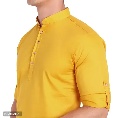 Elegant Yellow Cotton Solid Long Sleeves Casual Shirts For Men-thumb4