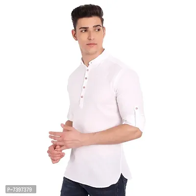 Elegant White Cotton Solid Long Sleeves Casual Shirts For Men-thumb2