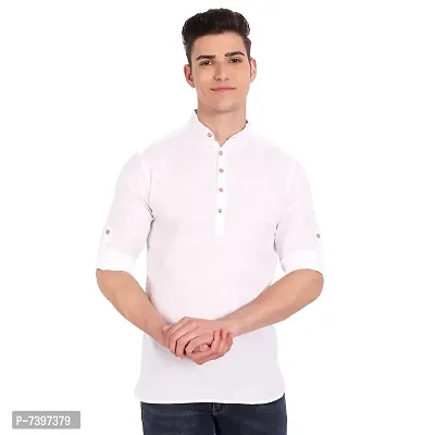 Elegant White Cotton Solid Long Sleeves Casual Shirts For Men-thumb0