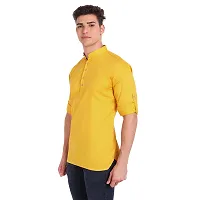 Elegant Yellow Cotton Solid Long Sleeves Casual Shirts For Men-thumb1