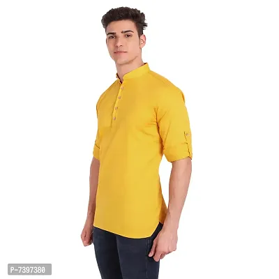 Elegant Yellow Cotton Solid Long Sleeves Casual Shirts For Men-thumb2