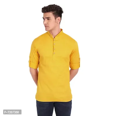 Elegant Yellow Cotton Solid Long Sleeves Casual Shirts For Men