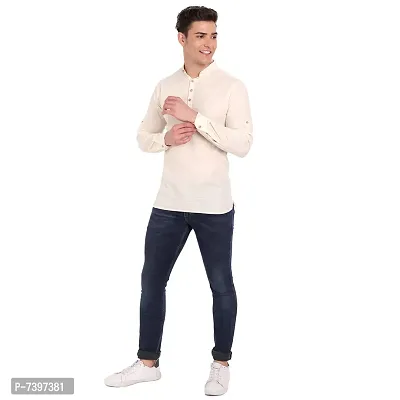 Elegant Beige Cotton Solid Long Sleeves Casual Shirts For Men-thumb5