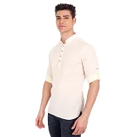 Elegant Beige Cotton Solid Long Sleeves Casual Shirts For Men-thumb1