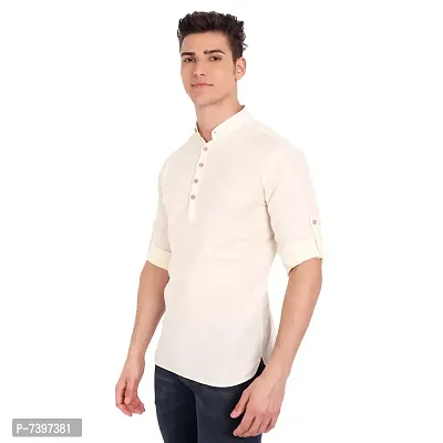 Elegant Beige Cotton Solid Long Sleeves Casual Shirts For Men-thumb2