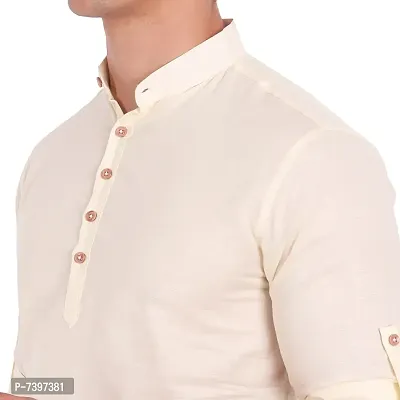 Elegant Beige Cotton Solid Long Sleeves Casual Shirts For Men-thumb4