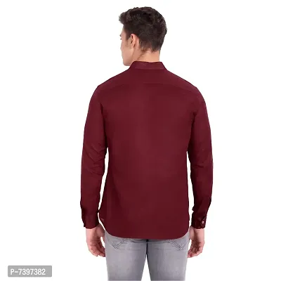 Elegant Maroon Cotton Solid Long Sleeves Casual Shirts For Men-thumb3