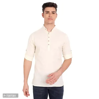 Elegant Beige Cotton Solid Long Sleeves Casual Shirts For Men