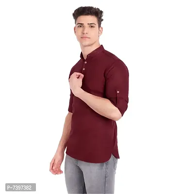 Elegant Maroon Cotton Solid Long Sleeves Casual Shirts For Men-thumb2