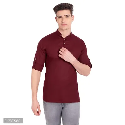 Elegant Maroon Cotton Solid Long Sleeves Casual Shirts For Men-thumb0