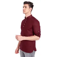 Elegant Maroon Cotton Solid Long Sleeves Casual Shirts For Men-thumb3