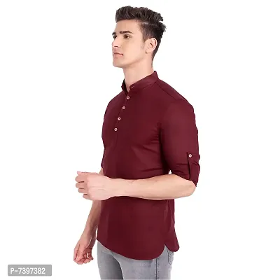 Elegant Maroon Cotton Solid Long Sleeves Casual Shirts For Men-thumb4