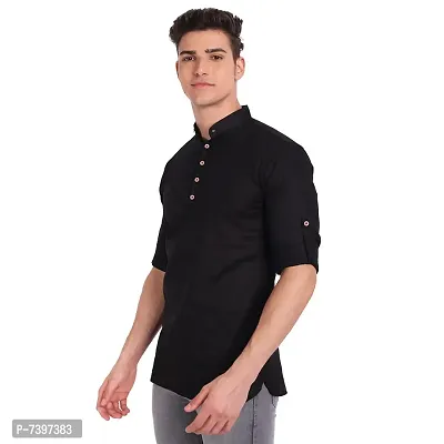 Elegant Black Cotton Solid Long Sleeves Casual Shirts For Men-thumb2