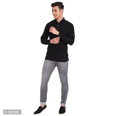 Elegant Black Cotton Solid Long Sleeves Casual Shirts For Men-thumb5