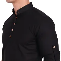 Elegant Black Cotton Solid Long Sleeves Casual Shirts For Men-thumb3