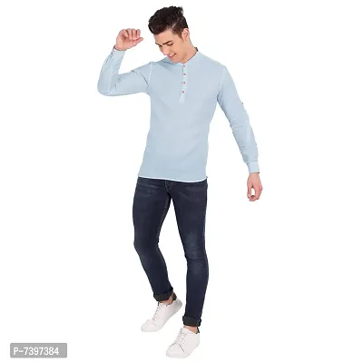 Elegant Turquoise Cotton Solid Long Sleeves Casual Shirts For Men-thumb5