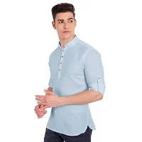 Elegant Turquoise Cotton Solid Long Sleeves Casual Shirts For Men-thumb1