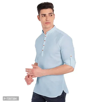 Elegant Turquoise Cotton Solid Long Sleeves Casual Shirts For Men-thumb2