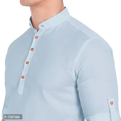 Elegant Turquoise Cotton Solid Long Sleeves Casual Shirts For Men-thumb4