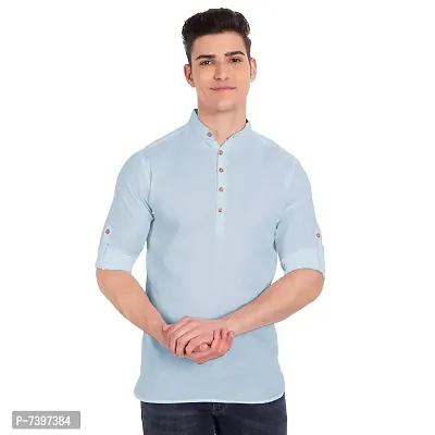 Elegant Turquoise Cotton Solid Long Sleeves Casual Shirts For Men-thumb0