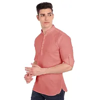 Elegant Peach Cotton Solid Long Sleeves Casual Shirts For Men-thumb1