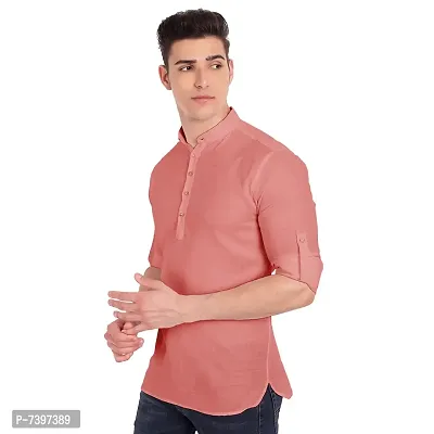 Elegant Peach Cotton Solid Long Sleeves Casual Shirts For Men-thumb2