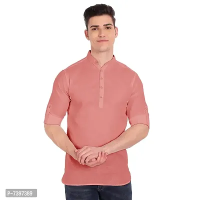 Elegant Peach Cotton Solid Long Sleeves Casual Shirts For Men