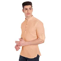 Elegant Orange Cotton Solid Long Sleeves Casual Shirts For Men-thumb1