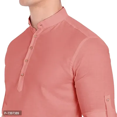 Elegant Peach Cotton Solid Long Sleeves Casual Shirts For Men-thumb4