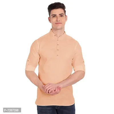 Elegant Orange Cotton Solid Long Sleeves Casual Shirts For Men