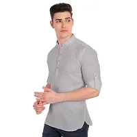 Elegant Grey Cotton Solid Long Sleeves Casual Shirts For Men-thumb1