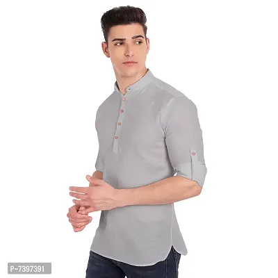 Elegant Grey Cotton Solid Long Sleeves Casual Shirts For Men-thumb2